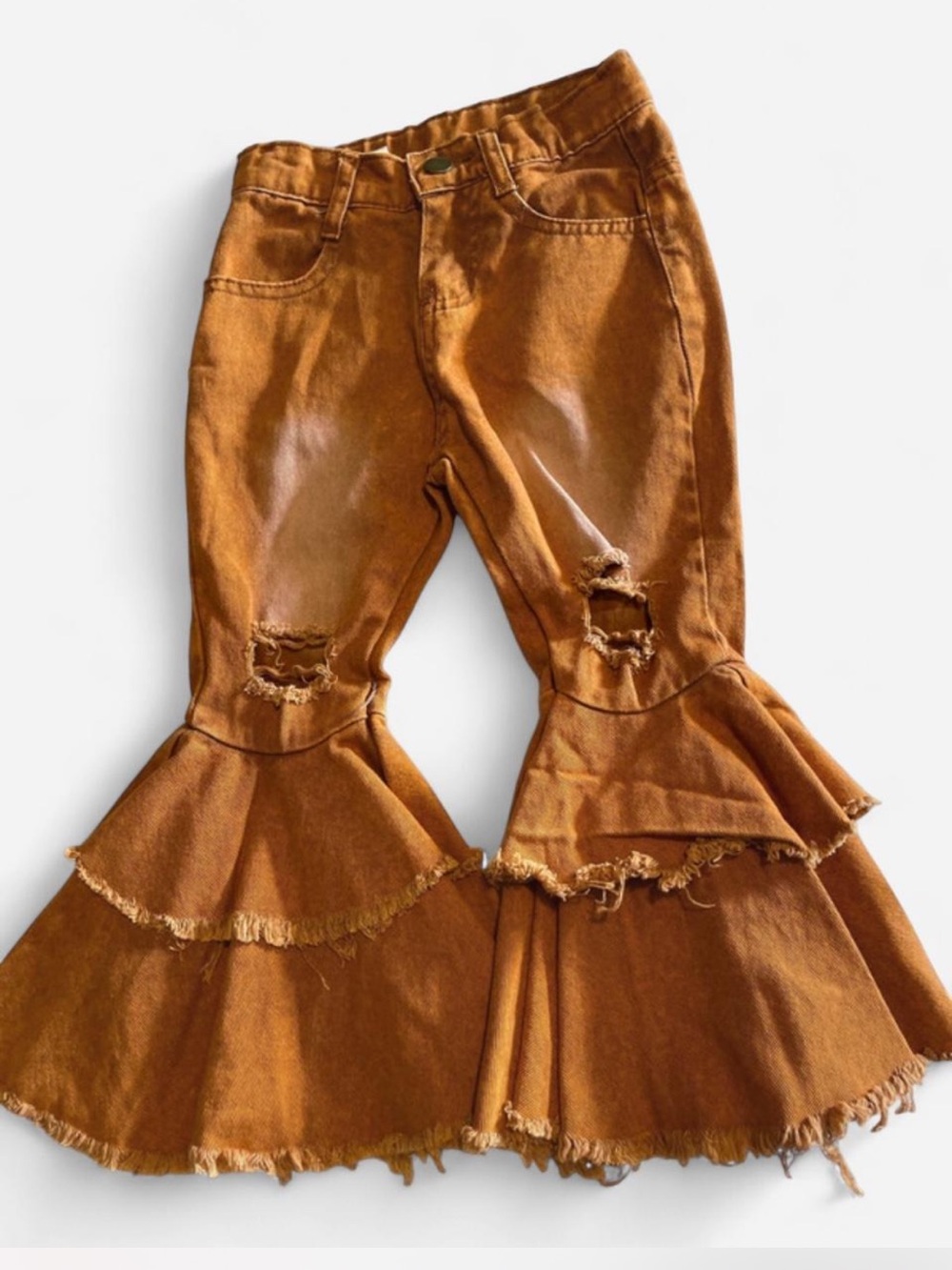 Kids Girls Ruffle Flare Jeans in Rust